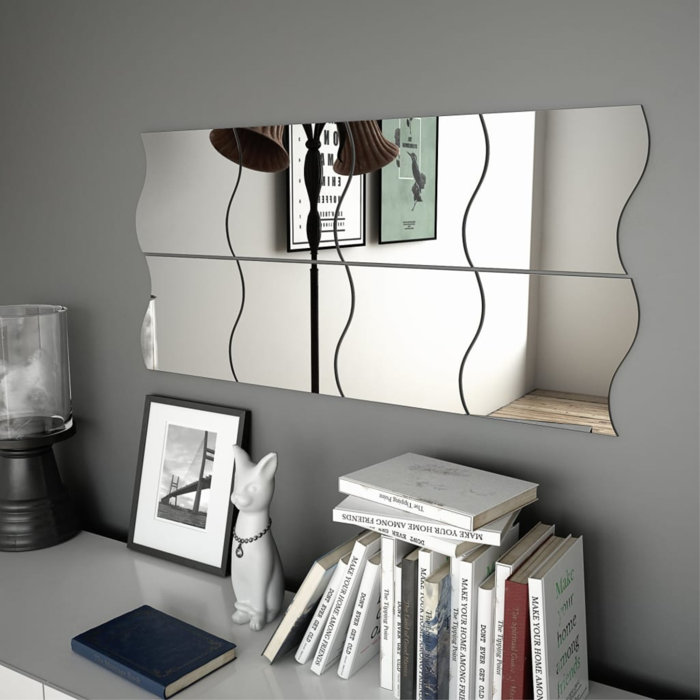 Orren Ellis Wall Mirrors 8 Pcs 7.9" x 7.9" Wave Glass & Reviews Wayfair